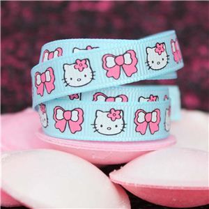 Kitty Ribbon - 10mm Kitty Face & Bow Turq